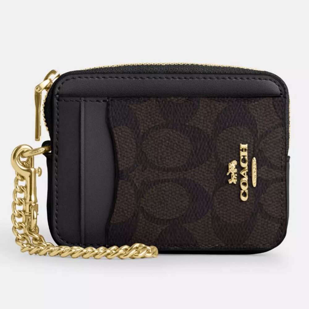 NWT COACH Zip Card Case In Signature Canvas